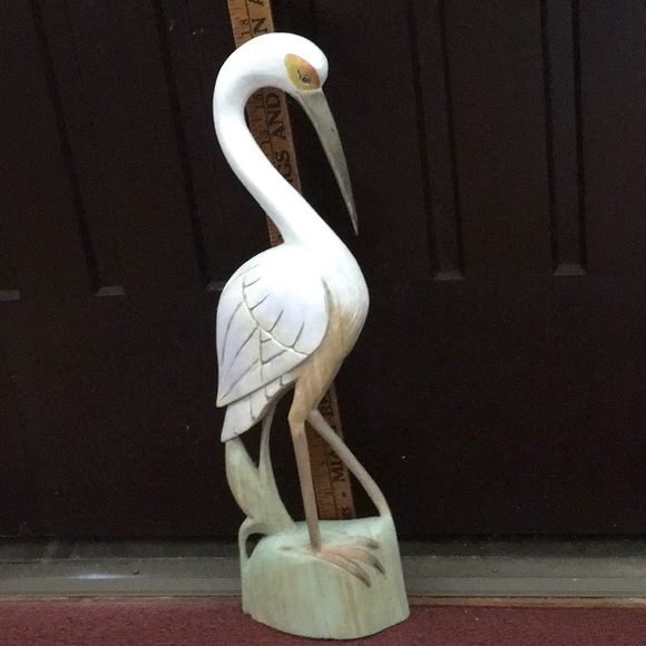 Wooden Great Egret Carving - Picture 2 of 3